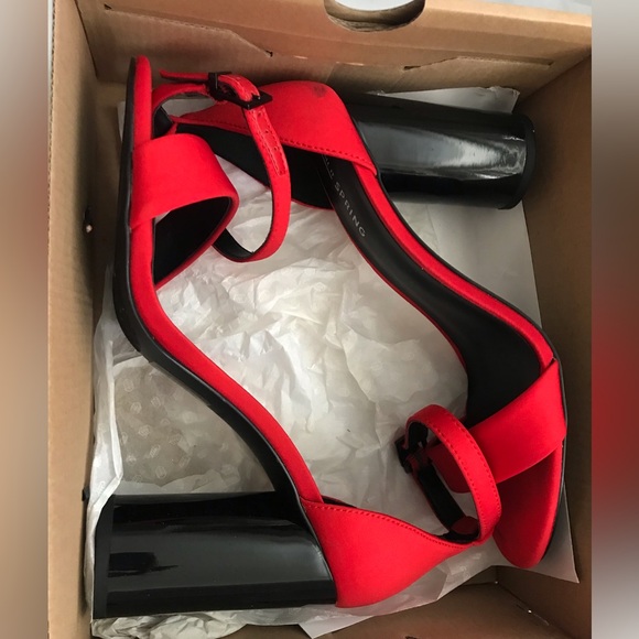 Call It Spring, red, microfibre, open toe, round platform heels. - Picture 6 of 6